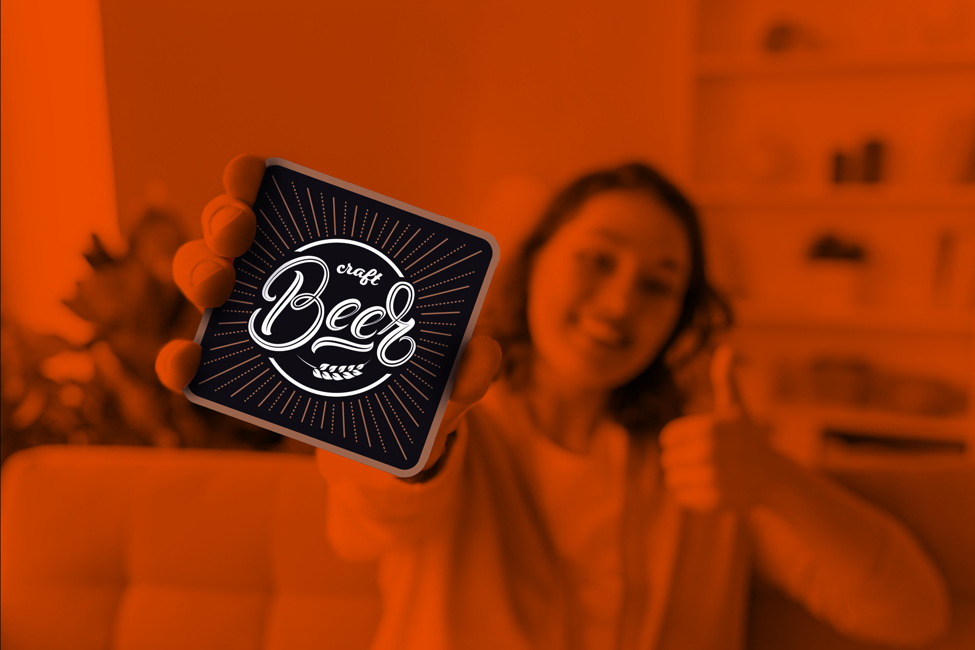 Customer happily showing a printed coaster